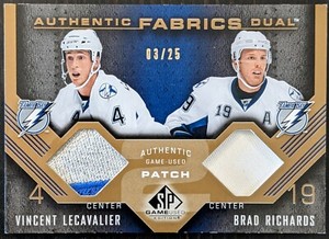 2007-08 SP GAME USED VINCENT LECAVALIER BRAD RICHARDS GAME USED PATCH #/25