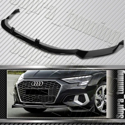 Front Bumper Spoiler Lip For 2022-2024 Audi A3 / A3 Quattro Sedan(Painted Black) - Image 1 of 4