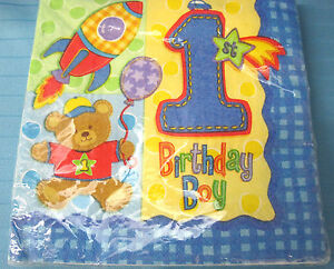 1st Birthday Boy Luncheon Napkins 16 Count 3PLY by Amscan - Bear Rocket