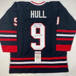 Autographed/Signed Bobby Hull HOF 1983 Chicago Black Hockey Jersey JSA COA - Picture 1 of 4