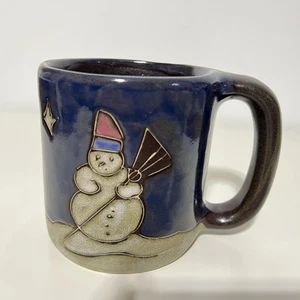 MARA MEXICO Coffee Mug Snowman Christmas Blue Deco Pottery Mug Large - Picture 1 of 8