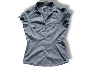 Woolwich Blue/Grey Short Sleeve Blouse Size 10 Accessible Buttons Same Day Ship - Picture 1 of 8