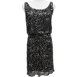Alice + Olivia Urlaub Silvester schwarz Pailletten Wasserfallausschnitt Minikleid Größe 4 - Bild 1 von 11