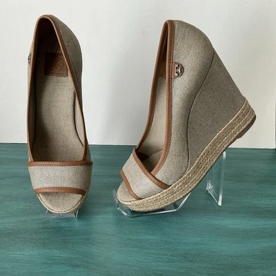 Tory Burch Mallorca Alpargata Tacón de Cuña Peep-Toe Zapatos Mujer Talla 38 7.5 Diseñador Foto 1 de 4