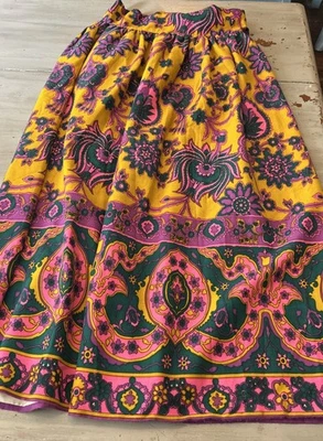 De Colección Gisella Heinemann Amarillo Rosa Púrpura Paisley Largo Completo Falda Envolvente Talla S M Foto 1 de 4