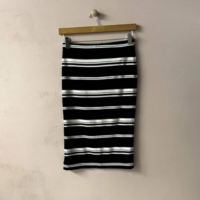 Forever 21 Black & Cream Striped Midi Skirt Size S EUC - Image 1 of 4