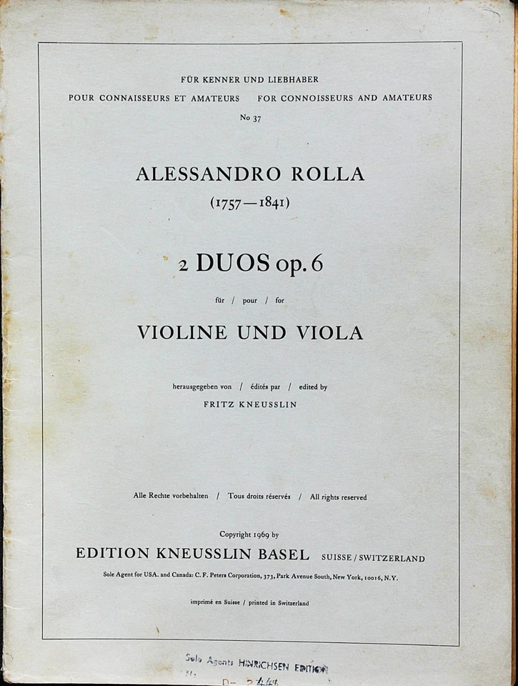 Allessandro Rolla 2 duets op.6 for violin and viola - Image 1 of 1