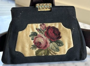 Vintage Petit Point Embroidered Evening Bag, Turquoise Set Clasp, Gifts for Her - Picture 1 of 16