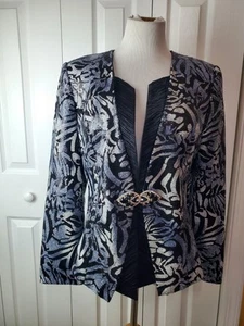 Blazer de noche formal secuenciado Nina Massini azul negro talla 8 - Imagen 1 de 13
