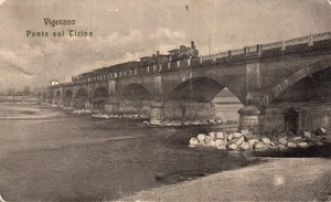 Pavia Vigevano Ponte con Treno, abrasioni retro F. piccolo  spedita - Bild 1 von 2