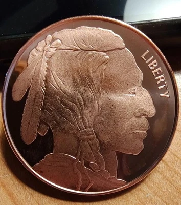 Liberty Buffalo Indian Head Round Coin .999 Fine Copper Precious Metal USA Mint1 - Image 1 of 3