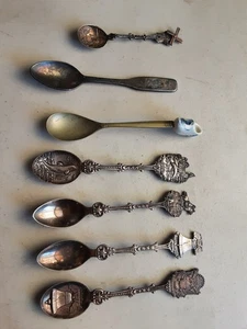 Vintage Silber Teller Andenken Löffel 70er Jahre Sea World / Birth of America Lot - Bild 1 von 4