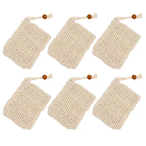 6 Pezzi Sacchetti Asciugasapone Beige Cotone Lino Appeso Portasapone Sacchetti per Bagno - Foto 1 di 12