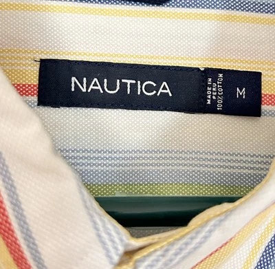 Nautica Con Botones Para Hombre Blanco Arco Iris Rayas Clásico Preppy Mediano Foto 1 de 4