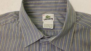 Lacoste Men's 42 Large Blue Long Sleeve Button Front Casual Shirt Crocodile Logo - Picture 1 of 12
