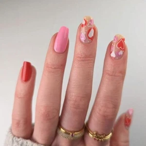 Valentine Press on Nail Square Fake Nail Glossy Design False Nail 12 Sizes - Picture 1 of 8