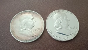 (2) 1962  FRANKLIN HALF DOLLARS 90% SILVER US Mint Coin   TONING - Picture 1 of 17