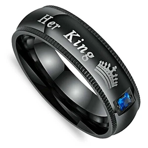 His Queen and Her King Stainless Steel Lover Couple Ring Engagement Promise Band - Picture 1 of 12