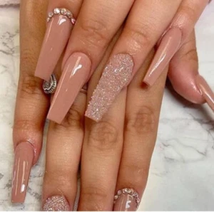 Long Coffin Full Cover Press On Nail Ballerina Rhinestone GlitterNails Set 24Pcs - Picture 1 of 4