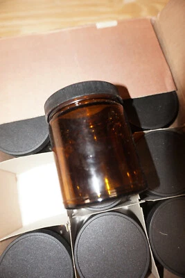 Kaptclean 12 Pack 8 oz Amber Round Glass Jars  Black Lids Fisher 0288123 - Image 1 of 4