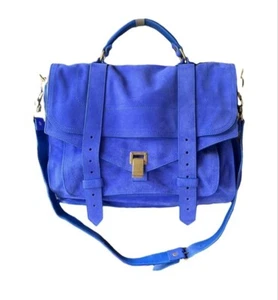 RARE! Proenza Schouler PS1 Suede Satchel Shoulder Bag Cobalt Blue *LARGE* NWT - Picture 1 of 13