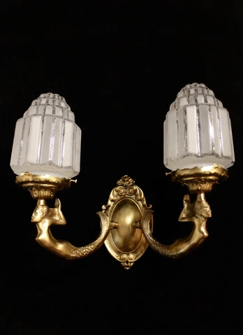 single  Art Deco bronze wall lights w/ MERMAID SCULPTURES Hand made Cover