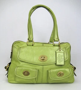 Coach Peyton Satchel Handbag Pearlized Green Leather Legacy Rare Tote Bag Travel - Picture 1 of 12