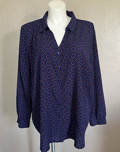 Catherines Womens Plus Size Button Front Long Sleeve Blouse Blue Purple 4X 30/32 - Picture 1 of 6