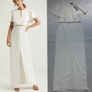NWT HALSTON heritage Cape top Key-hole Embellished Insert column Gown Sz 4 CHALK - Picture 1 of 12