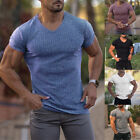 Herren V-Ausschnitt Top T-Shirt Slim Fit Stretch Sport Fitness Muskel ⭐