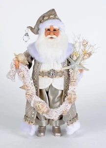 BEACH SANTA FIGURINE WITH STARFISH AND LIGHTED SEASHELL SWAG - Picture 1 of 2