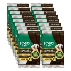 Pack of 10 Streax Insta Shampoo Hair Color Long Lasting Natural Brown 15 ml  - Picture 1 of 1