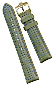 Black Rally Racing Perforated Leather MB Strap Blue Stitch, 20mm & Omega Buckle - Picture 1 of 7