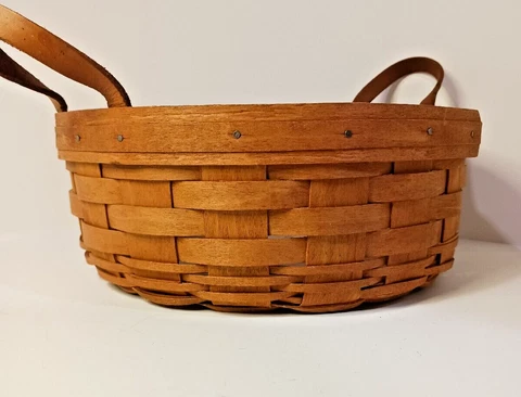 Vintage Longaberger Round Basket Large 10” X 4" With Protector Sighed 1991 Cover