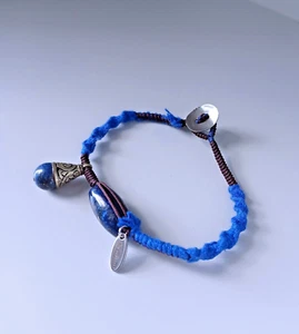 New men's lapis lazuli stone with Tibetan silver casting handwoven bracelet - Picture 1 of 6
