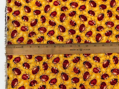 BOLT of Fabric Cotton Print Ladybugs on Yellow background 119 Yards x 44 inches - Image 1 of 4
