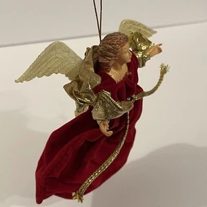 Vtg Angel Velveteen Flowing Robe Christmas Ornament Metallic Gold Sash 4.5" - Picture 1 of 11