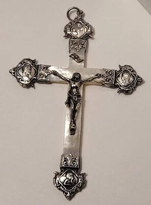 Ancienne Croix nacre et argent. Hauteur: 11 cm avec bélière #GT3# H2 - Picture 1 of 12