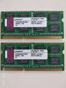 Lot of 2 Laptop Memory RAM 2 GB Kingston PC3-8500S - Picture 1 of 4