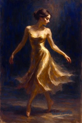 Edição limitada estampa em tela Valentinarte mulher linda arte dançante elegante - Imagem 1 de 4