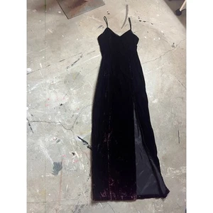 Black velour Dress, vintage 90s velvet Side Slip, Formal, Prom, Maxi - Picture 1 of 6