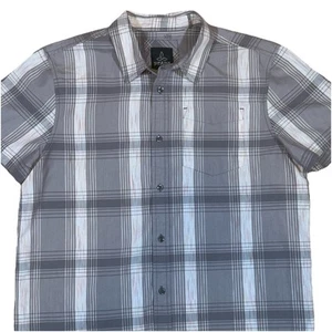 Prana Shirt Mens Medium Short Sleeve Button Gray Plaid Outdoors Lightweight - Picture 1 of 8