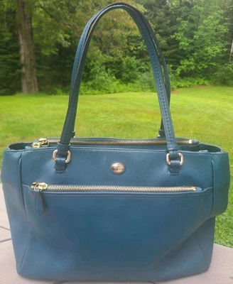 Bolso de Hombro COACH Peyton Cuero Jordan Doble Cremallera Azul Teal Foto 1 de 4