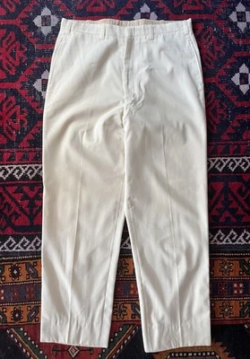 Vintage 1940s 50s White Wool Gab Dress Pants Wide Leg Suiting Ivy Style 38x32 - Image 1 of 4