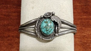 Triple band Silver & Turquise Cuff Bracelet- marked - Picture 1 of 5