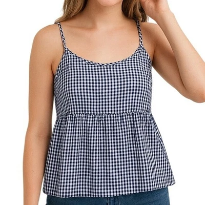 Antiguo Top Azul Marino Jóvenes Niñas Guinga Espagueti Correas Azul Blanco Verano Picnic LG Foto 1 de 4