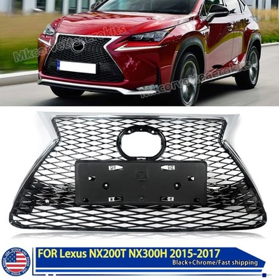 Black Front Grille Grill W/Chrome Surround For Lexus NX200T NX300H F Sport 15-17 - Imagem 1 de 4