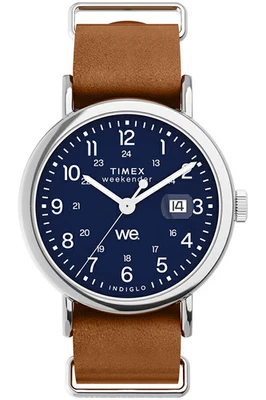 TIMEX Weekender TW2W86800 reloj de cuarzo de cuero marrón esfera azul marino ... - Imagen 1 de 4