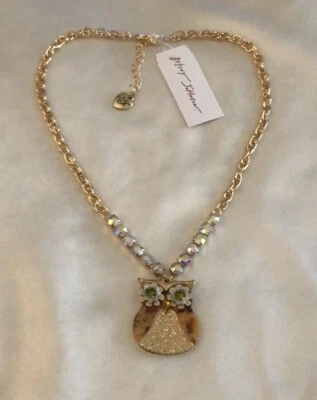 Collar Colgante Búho Betsey Johnson Tono Dorado y Cristal Acentuado Nuevo con Etiquetas Foto 1 de 4
