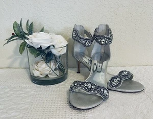 Antonio Melani Sadina Silver Rhinestone High Heels Wedding -Size 8.5 EUC WORN 1X - Picture 1 of 7